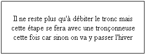 Zone de Texte: Il ne reste plus qu' dbiter le tronc mais cette tape se fera avec une trononneuse cette fois car sinon on va y passer l'hiver
